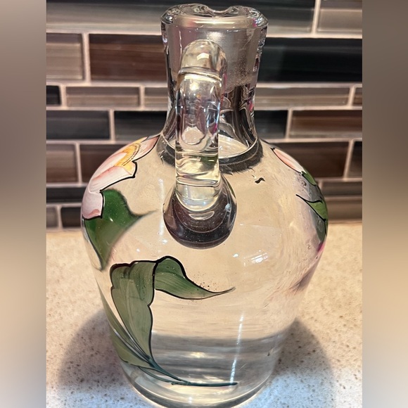 Vintage Hand Painted Art Glass Stylish Serving Pitcher 8” height, 4 cups - Picture 5 of 7